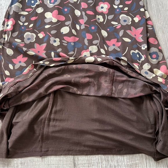 Boden Floral Midid Dress Women's 6 Brown Half Sleeve Stretch V Neck Pink Boho - Picture 11 of 13